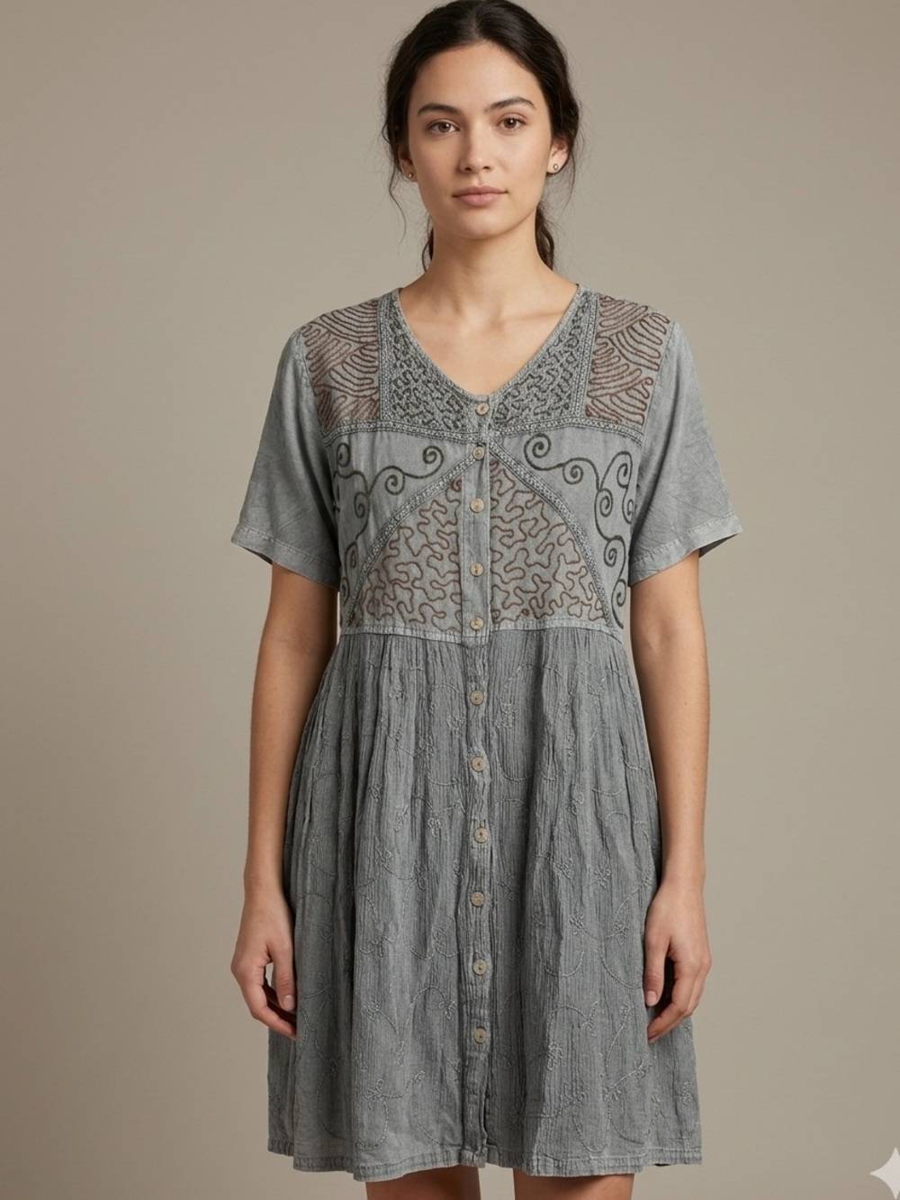 vintage M.P.H. embroidered rayon dress,